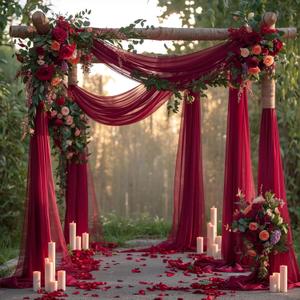 Wedding Arch Draping Fabric, 2 Panels Burgundy Sheer Backdrop Curtain Tulle Fabric Drapery for Arbor Wedding Archway Ceremony Party Ceiling Decor Backdrop