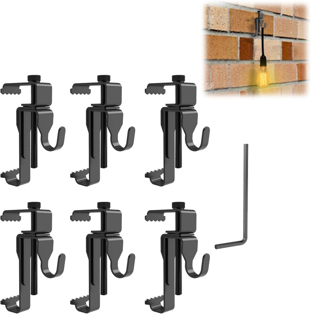 6 Pcs Brick Hook ClipsStainless Steel Brick HangerNo Drill Brick Wall Clips for Outdoor Heavy Duty Decor Fit 1-3/4" to 2-3/4" Black