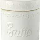 Farmhouse Ceramic Butter Crock, 7 OZ Butter Keeper for Counter, French Butter Dish Big Capacity (white, Large)