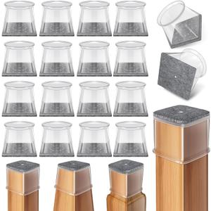 Ansible 24 Pcs Chair Leg Floor Protectors Square, Silicone Felt Furniture Leg Pads Caps Covers for Hardwood Floors (Fit:1-1/2" to 1-7/8") (Clear)