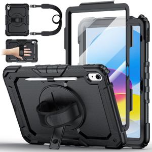 Case for iPad (A16) 11th Generation 11 Inch (2025), Ubearkk for iPad 10th Generation 10.9 inch 2022 case with Screen Protector, 360 Degree Rotating Stand/Adjustable Shoulder Strap/Pencil Holder, Black