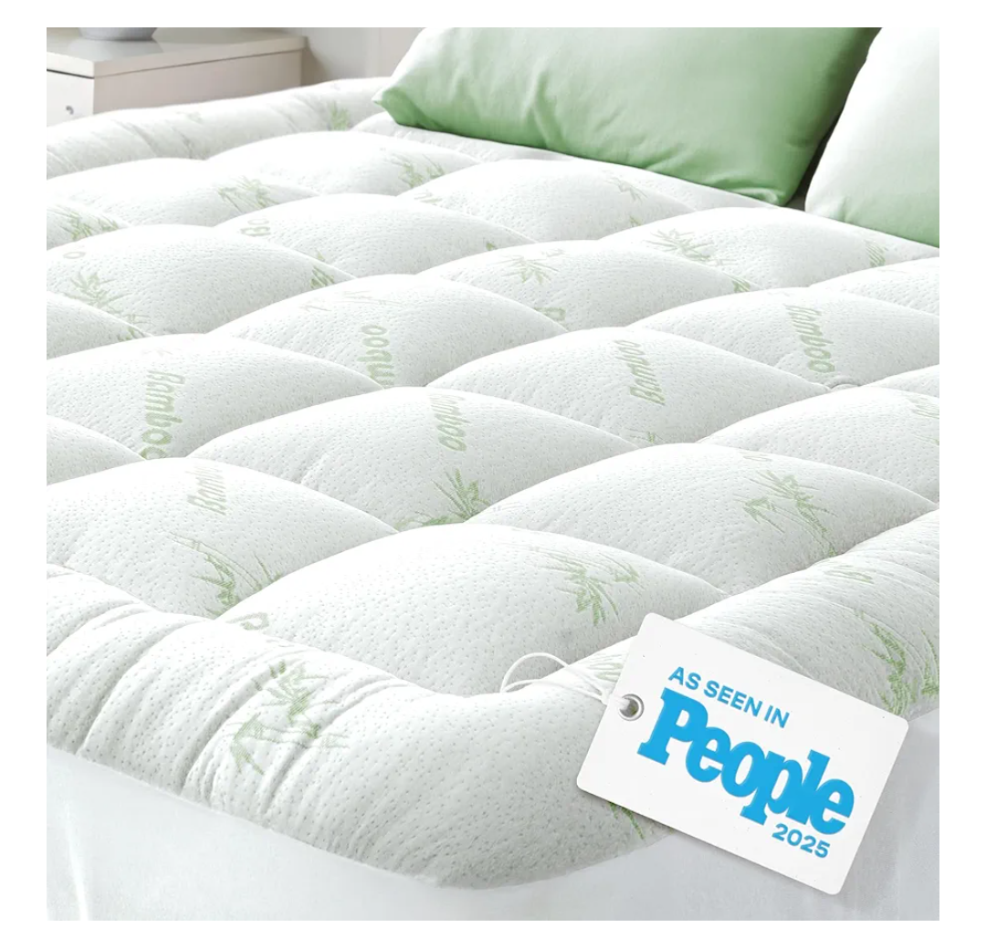 Ultra Soft Queen Size Mattress Topper - Viscose Made from Bamboo Pillow Top Mattress Pad for Back Pain Relief - Naturally Cooling for Hot Sleepers, Green