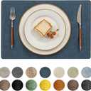 Romanstile Vinyl Placemats Set of 4-12 X 18 Inch - Heat Resistant Place Mats 100% Waterproof Oilproof Wipeable Reversible Faux Leather Table Mats for Kitchen/Dining/Party/Outdoor, Navy Blue
