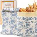 2-Pack Reusable Beeswax Bread Bags for Sourdough & Homemade BreadCotton Waxed Bags Keeps Fresh Longer(Navy Bloom)