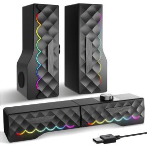 PC Speakers - 2 in 1 Detachable Computer Speakers with LED for Dynamic and Cool Gaming - Gaming Speakers with USB Cable for Desktop PC, Monitor, Laptop, Gaming Equipment