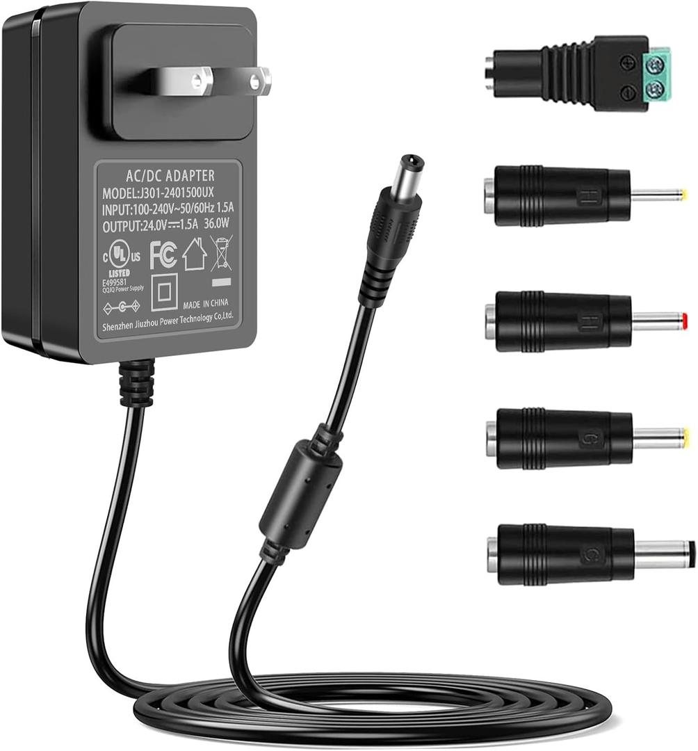 Gonine 24V 1.5A DC Power Supply Cord UL Certificate, 100-240V AC to DC 24 Volt Power Adapter, Compatible for 24Vdc 1.5A 1A 0.5A 0.1-1.5A LED Strips Light Essential Oil Diffuser (Not Battery Charger).