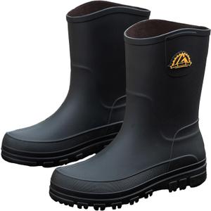Waterproof Garden Rain Boots for Men Breathable Lightweight Mid Calf Deck Fishing Outdoor Slip Resistant Shoes (8.5 Women/7 Men, Black)