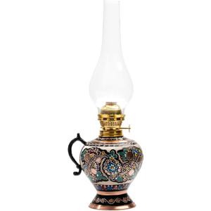 Vintage Handmade Copper Oil Lamp  15.35” Decorative Hurricane Lantern for Indoor Lighting, Farmhouse Kitchen Decor, Emergency Lamp for Power Outages, Christmas Gift