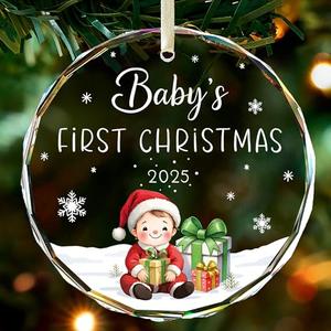 Baby's First Christmas Ornament 2025,Babys Christmas Ornament for Girl and Boy,Glass Christmas Ornaments with Box Pack of 2