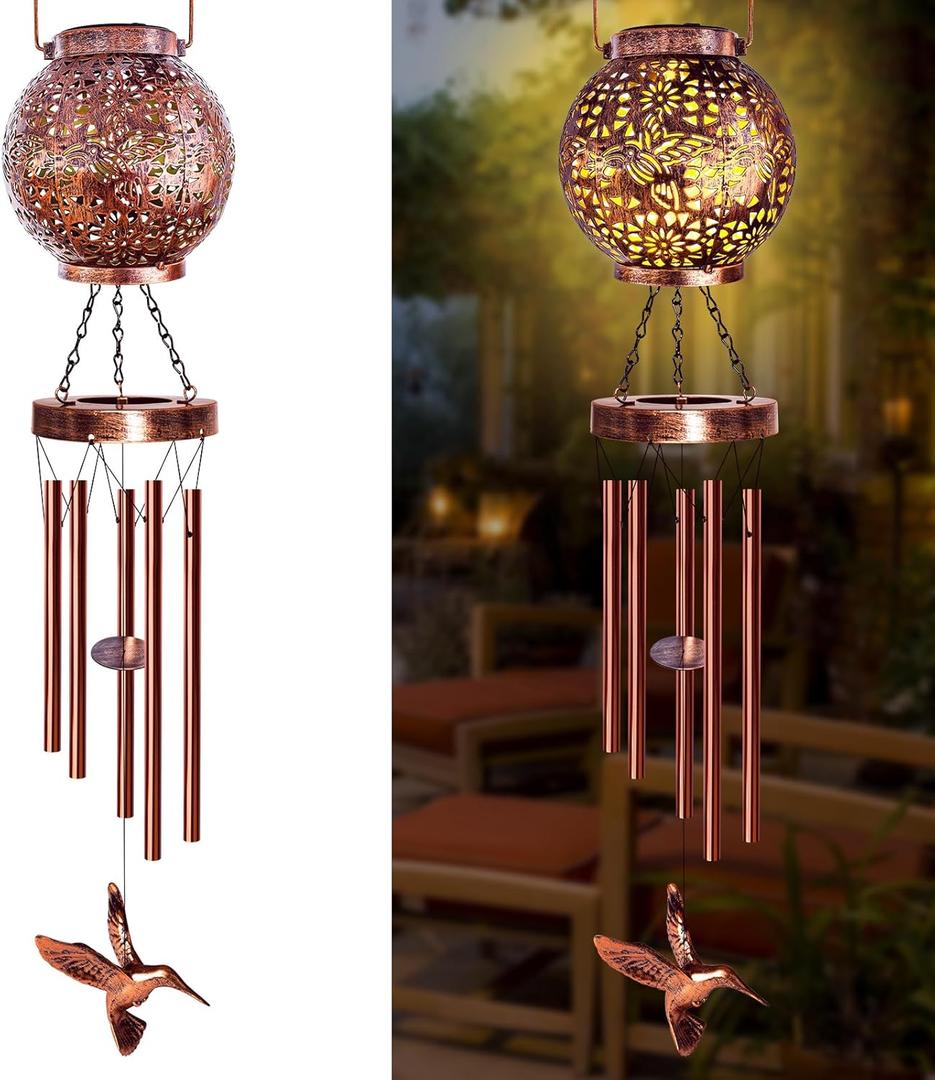 Wind Chimes for Outside, Windchimes Outdoors Hummingbird Gifts for Mom Women Grandma, Hanging Solar Lantern Solar Wind Chimes for Outside Patio Yard Garden Decor
