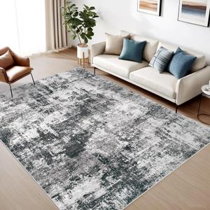5x7 Area Rug for Living Room: Washable Abstract Soft Rugs Non Slip Modern Stain Resistant Low Pile Carpet for Dining Room Bedroom Nursery Office (Black Grey, 5'x7')