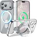 Magnetic for iPhone 17 Pro Max Case with Invisible Stand[Compatible with MagSafe][Full Camera Lens Protector][Military Drop Protection] Shockproof Not Yellowing Clear Slim Soft for Women Men (Silver)