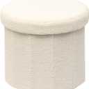 15 Inchs Round Storage Ottoman, Small Foldable Foot Stool with Hidden Storage for Living Room, Bedroom-White 