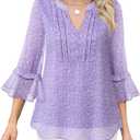 Furnex Blouses for Women：Dressy Casual - Office Work Shirts - Ladies Tunic Floral Chiffon Business Work Office Interview Shirts V Neck Tunic Flowy Formal Elegant Evening Grey Violet XXL