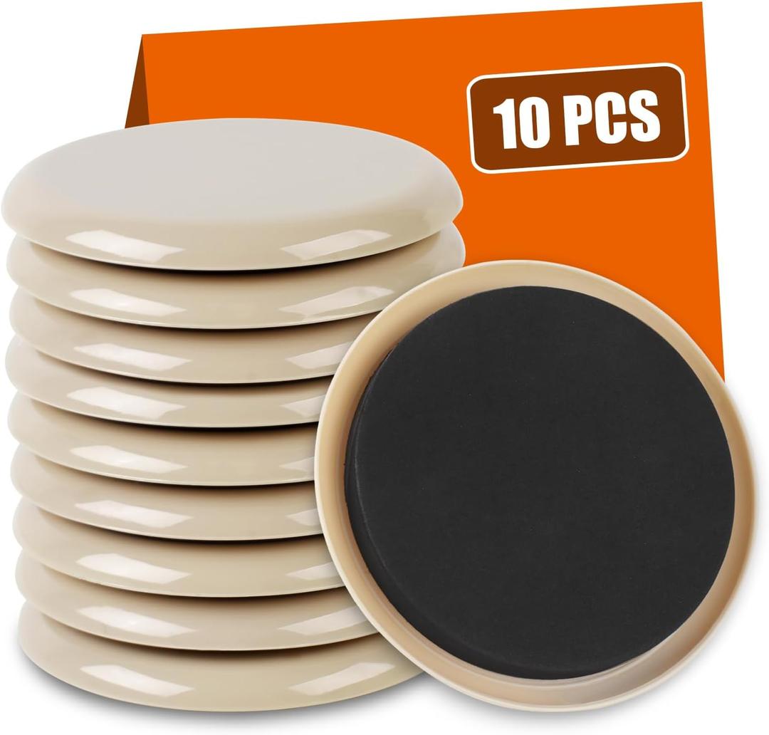 10PCS Furniture Sliders, 3 1/2" Furniture Sliders for Hardwood Floors, Reusable for Carpet, Heavy Duty Furniture Movers Sliders, Carpet, Floor Protectors (Beige)