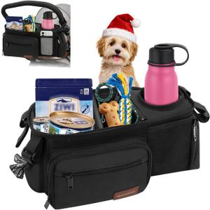 Dog Stroller Organizer Bag, Dog Mom Gifts for Women Pet Stroller Caddy, Stroller Accessories with Cup Holder, Poop Bag Dispenser, Pockets for Dog Essentials, Fits 1419" Handles, Dog Mom Gift Ideas