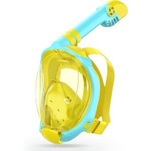 Greatever Snorkeling Gear for KidsIdeal Gifts of Kids Snorkel MaskFull Face Snorkel Mask Kids with Camera MountSafe Breathing for Enchanting Travel (A1-Blue Yellow)