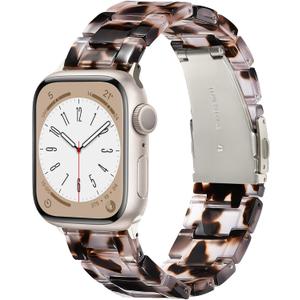 V.R.HOPE Resin Watch Band Compatible with Apple Watch Band for Women 38mm 40mm 41mm 42mm Tortoise Starlight Fashion Lightweight Bracelet Strap for iWatch Series 11/10/9/8/7/6/5/4/3/2/1/SE3(Tortoise starlight)