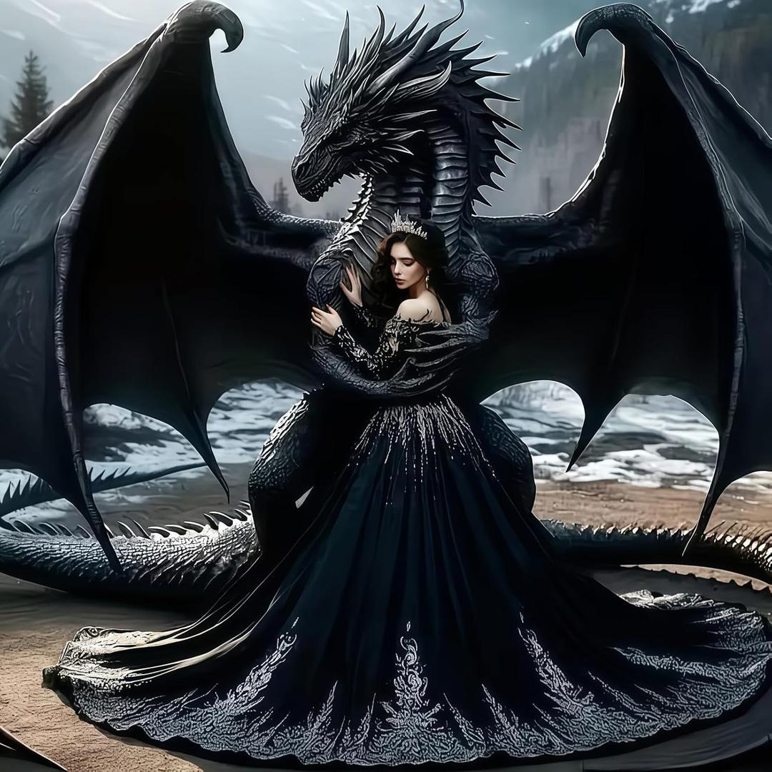 2 x Mosaflare 5D Black Dragon Diamond Painting Kits for Adults 13.7x13.7 Inch | Princess Diamond Art for Beginners, DIY Full Round Drill Paint by Diamonds Dot Gem Art for Adult, Home Wall Decor