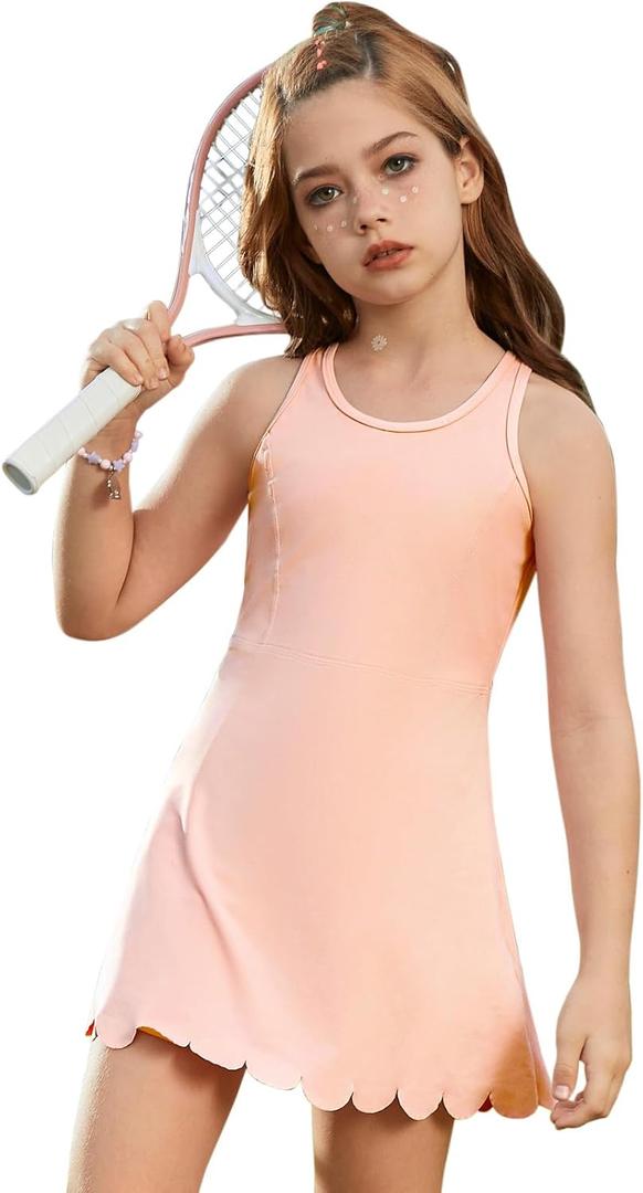 Girls Tennis Dress Sleeveless Pickleball Athletic Dress Golf Outfit with Detachable Built-in Bra & Shorts Pockets (4-5T, Pink)
