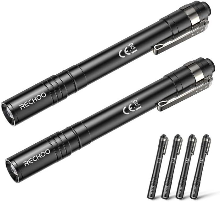 RECHOO LED Pen Light 4 Pack, Lightweight, Small Bright Pen Flashlight with Clip, Waterproof Portable Pocket Flashlight for Home, Emergencies, Inspection (Battery Included) (Black)
