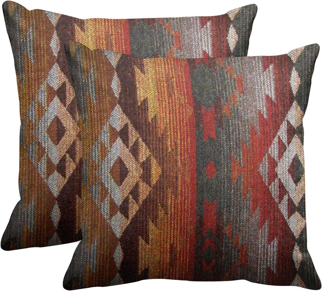 Emvency Set of 2 Aztec Throw Pillow Cover 20x20 Inches Decorative Pillowcase Navajo Orange Red Grey Tribal Decor Rectangle Pillow Cover with Hidden Zipper for Bedroom Sofa (Gold)