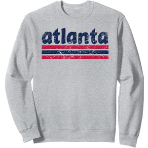Atlanta Georgia Three Stripe Vintage Weathered Sweatshirt, Grey