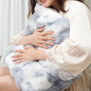 Pack of 2 Fluffy Faux Rabbit Fur Pillow Covers 20x20 inch Super Cozy Plush Fuzzy Bubble Pillow Cases for Throw Pillows, Cream Soft Farmhouse Home Decorative Cushion Cover for Sofa Bedroom Pillow Shell (Blue White)