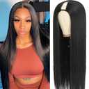 CHEETAHBEAUTY V Part Wigs Human Hair Straight V Shape Wigs for Black Women Upgrade U Part Wigs No Leave Out No Sew In No Glue Clip in Half Wigs 180% Density Natural Black 18Inch