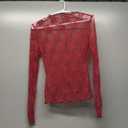 Avidlove Women's Mesh Top Long Sleeve Mock Neck Sheer Blouse See Through Floral Lace Tops (Red, Medium)