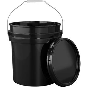 EconoHome 5-Gallon Black Bucket Pail Container with Lid | Metal Handles with Plastic Grip for Easy Carrying | Easy Stack and Store | Heavy-Duty Extra Durable | Food Grade | BPA Free - 1 Pack
