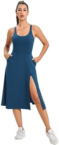 ABOCIW Women Tennis Dress with Built in Bra Backless Cut Out Twisted Side Pocket Split Athletic Midi Casual Dress Size S