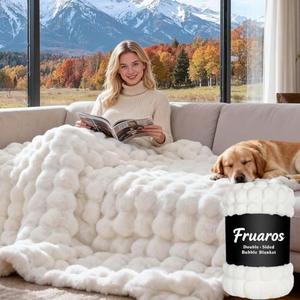 Luxury Double-Sided 3D Bubble Faux Fur Throw Blanket – Ultra Plush & Fluffy Cream White Cozy Blanket for Couch, Sofa & Bed | Soft Gift for Women, Birthday, Housewarming, 60" x 80"
