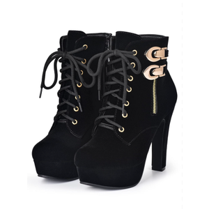 Susanny High Heel Boots for Women,Womens Platform Boot Heels Sexy Round Toe Lace UP High Heels Mid Calf Boots 47