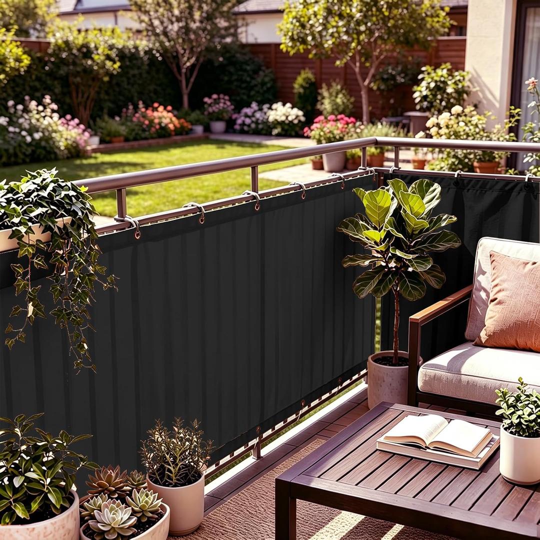 3' x 15' Dark Gary Waterproof Balcony Privacy Screen Cover PU Polyester Fabric Material Height Shield for Deck, Patio, Backyard, Outdoor Pool, Porch, Railing