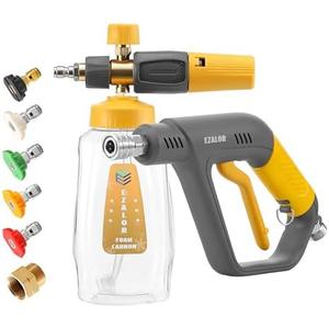 EZALOR Short Pressure Washer Gun with Foam Cannon, High Power Washer Gun Snow Foam Lance with 5 Power Washer Nozzle Tips, 1/4 Inch Quick Connector, 4000 PSI, 1 Liter