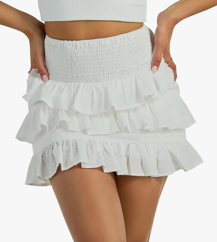 Tsher Women's High Elastic Waist Ruffle Casual Boho A-line Mini Skirts M
