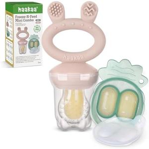 Haakaa Baby Fruit Food Feeder & Mini Freezer Nibble Tray Combo, Breastmilk Popsicle Molds for Baby Cooling Relief, BPA Free Silicone Feeder for Safe Infant Self Feeding, 4 Month+ (Blush)