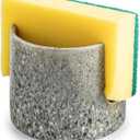 Kitchen Sponge Holder, Ceramic Dish Sponge Holder Scrubby Daddy Farmhouse Dish Rack Brush Holder for Bathroom, Kitchen, Sink, Special Gray (Cylindrical)