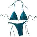 RoseSeeek Women's 2 Piece Swimsuit Halter Triangle Ruched High Cut Bathing Suit Thong Cheeky Bikini Set L