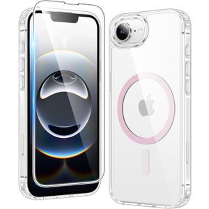 FNTCASE for iPhone 17e & iPhone 16e Case Clear: Magnetic Phone Cases Compatible with Magsafe Anti Yellowing Military Grade Drop Protection Shockproof Protective Transparent Cell Cover (C-A Pink)