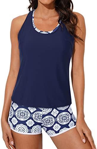 Aleumdr Womens Athletic 3 Piece Tankini Swimsuits with Shorts Swim Tank Tops with Sports Bra and Boyshorts Bathing Suits XL