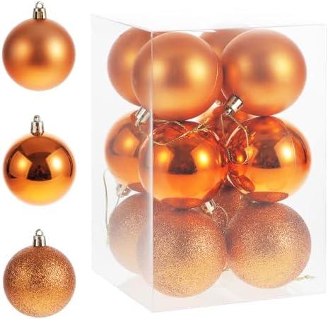 HUMDMTHUT Orange 2.36" Christmas Ball Ornaments，Pre-Strung Christmas Tree Decorations，Holiday Hanging Balls-3 Style Shatterproof Plastic Ornaments Set of 12pcs (Orange, Middle)
