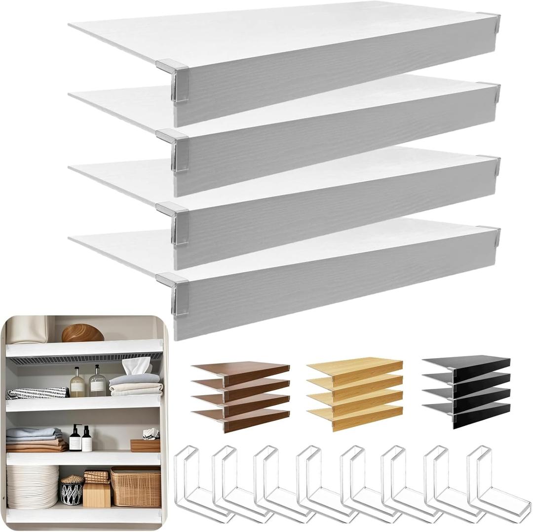 Wire Shelf Cover, Wire Rack Covers for Pantry,4 Pcs PVC Wood-Look Faux Wood Shelf Liners,26x12 Inch,0.24inch Thick for Home and Kitchen Organization (White)