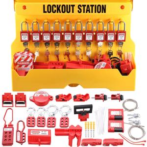 Lockout Tagout Station with Loto Devices - 10 Safety Padlocks, 6 Hasps, 9 Circuit Breaker Lockout, 2 Integrated Cable Locks, Plug Lock, Ball Gate Valve Lockout and 40 Loto Tags Kit