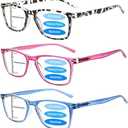 3 Pack Progressive Multifocus Reading Glasses for Men Women Blue Light Blocking Spring Hinges Computer Readers (3 Mix C4,3.00)