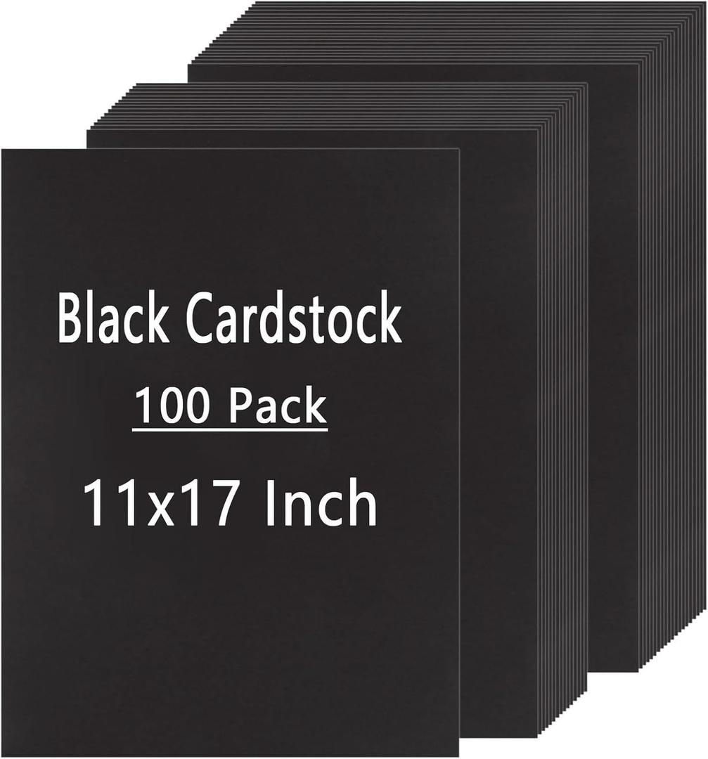 QTLCOHD 100 Sheets Black Cardstock 11 x 17 Inches Black Construction Paper Bulk Heavy Cover Card Stock for DIY Crafts Cards Making