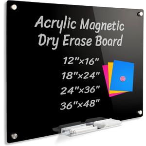 Acrylic Black Magnetic Dry Erase Board for Wall, White Board 12x16, Frameless Magnetic Dry Erase Board for Office, Classroom and Home/for Kids, Students, Adults. 3040B