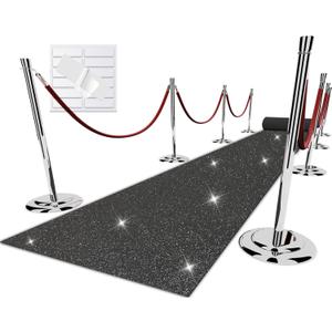 Glitter Black Carpet Runner for Party, 2.46X15ft, 200GSM Glitter Non-Woven Fabric, Hollywood Black Carpet for Event, Aisle Runner for Wedding Ceremony, Movie Theme Party Decorations