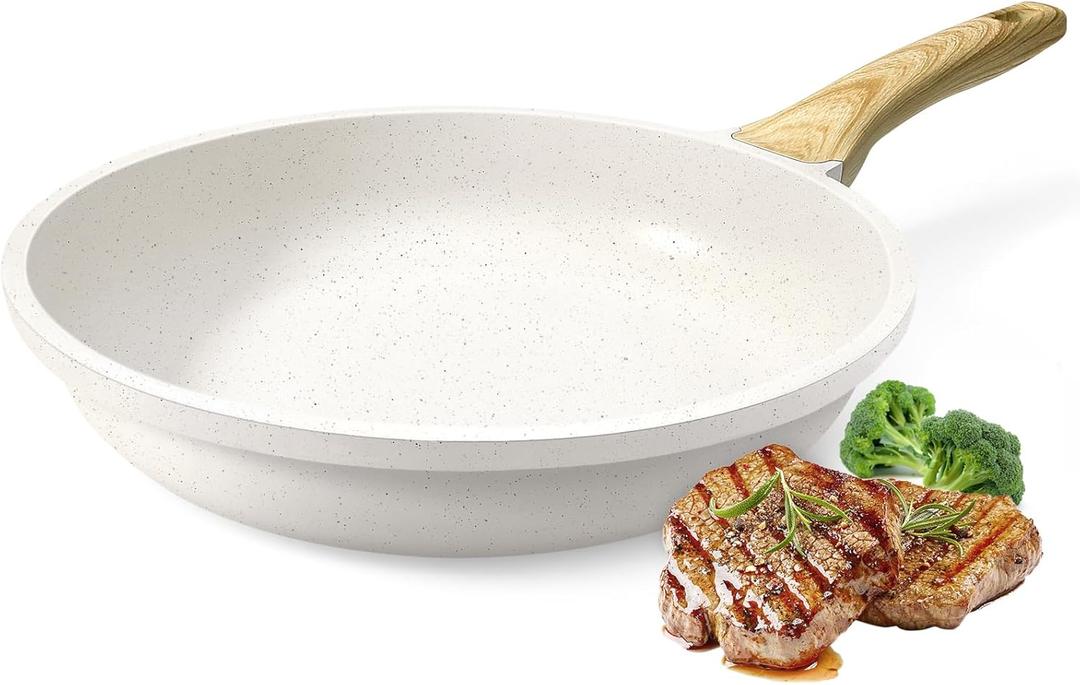 GiPP Nonstick Frying Pan Skillet 9.5" White Granite Non Stick Pans, Omelette Pan with Heat-Resistant Handle, Compatible with All Stovetops, PFOA Free